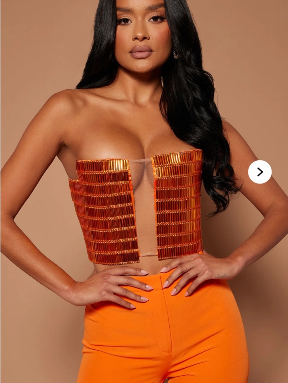 Leila Embellished Crop Top - Orange. NOVA LUXE Size Small
